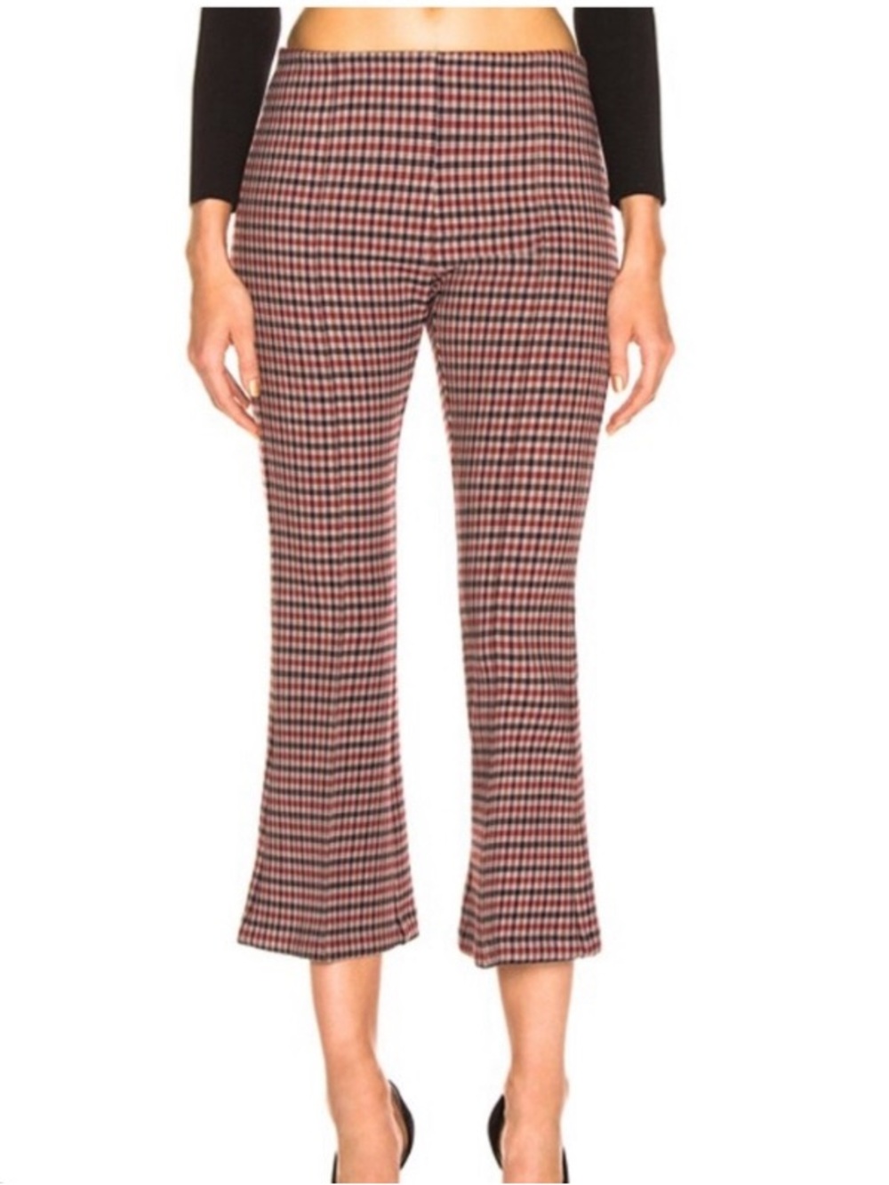 SMYTHE Cropped Pintuck Flare Pants in Sherlock Check S/P